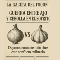 cartel lucha ajo contra cebolla en el sofrito