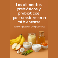 cartel con distintos prebióticos y probióticos sobre la mesa