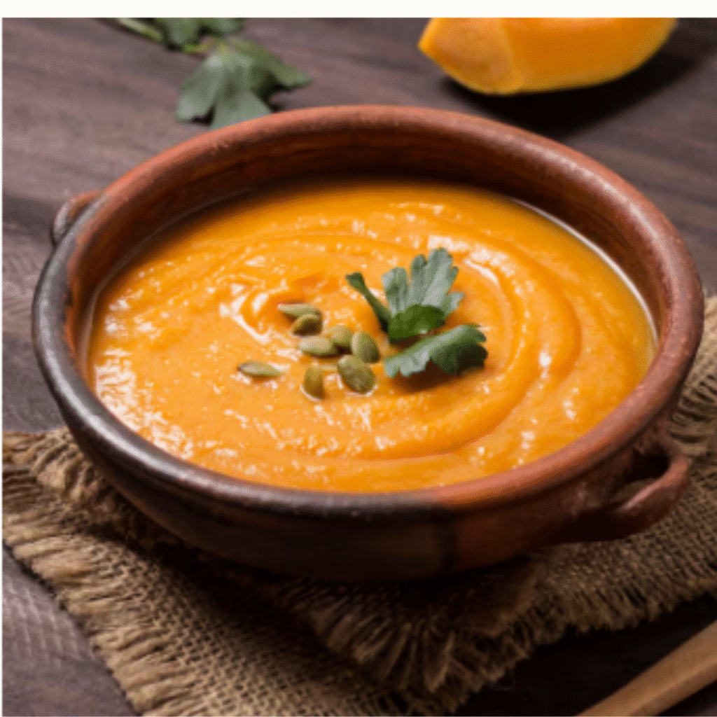 plato de barro con crema de calabaza en thermomix