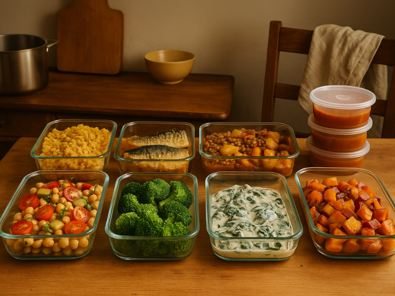 varios platos de comida para batch cooking