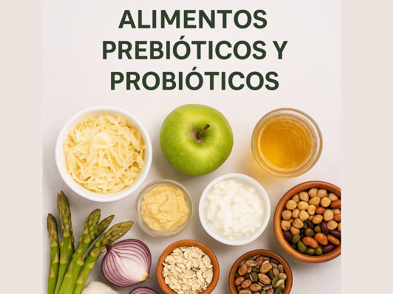 cartel con alimentos prebióticos y probióticos desde arriba
