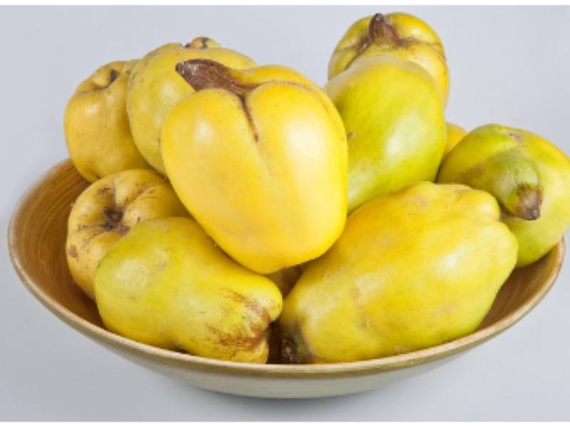 frutero con varios membrillos amarillos