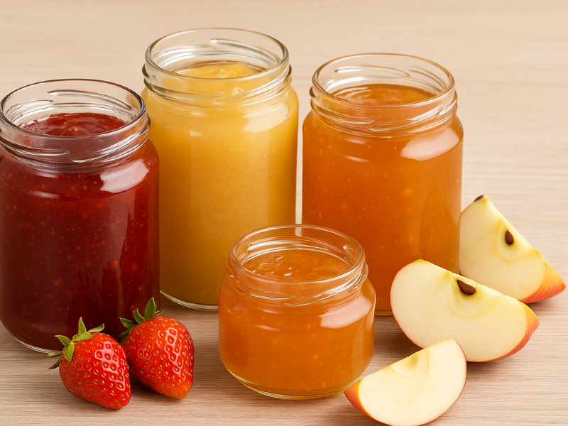 tarros llenos de mermelada, confitura...