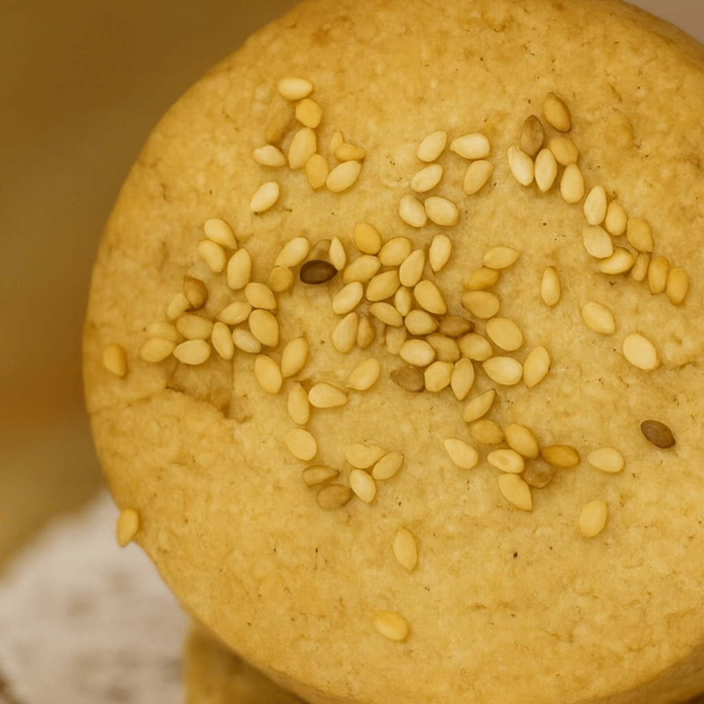 detalle de mantecados de aceite con sésamo por encima