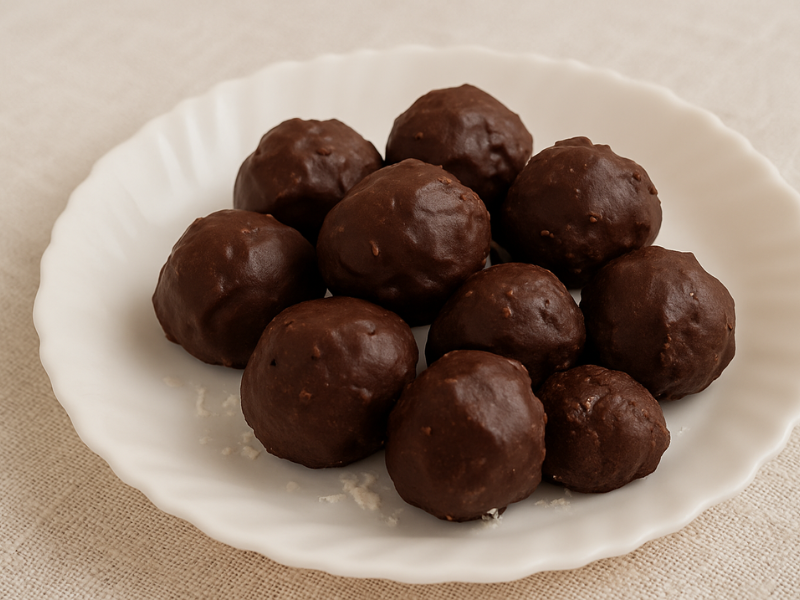 bolitas de coco en plato blanco
