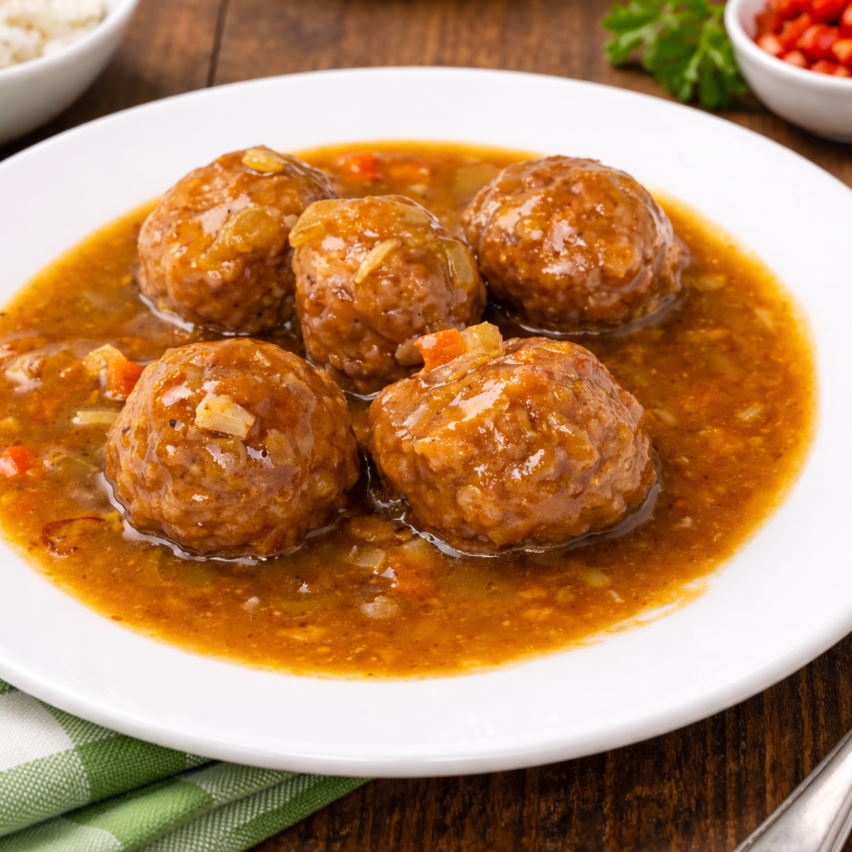 deliciosas Albóndigas de pollo en salsa de la abuela.