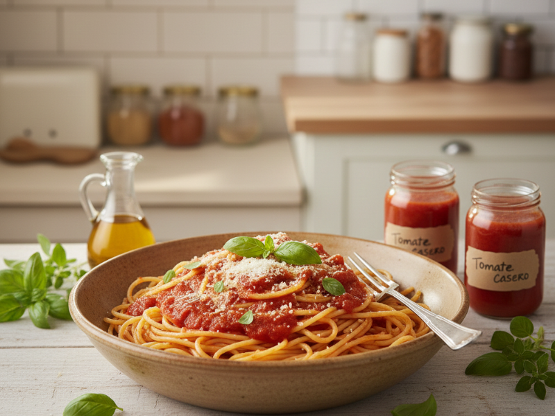 pasta con tomate frito casero en thermomix