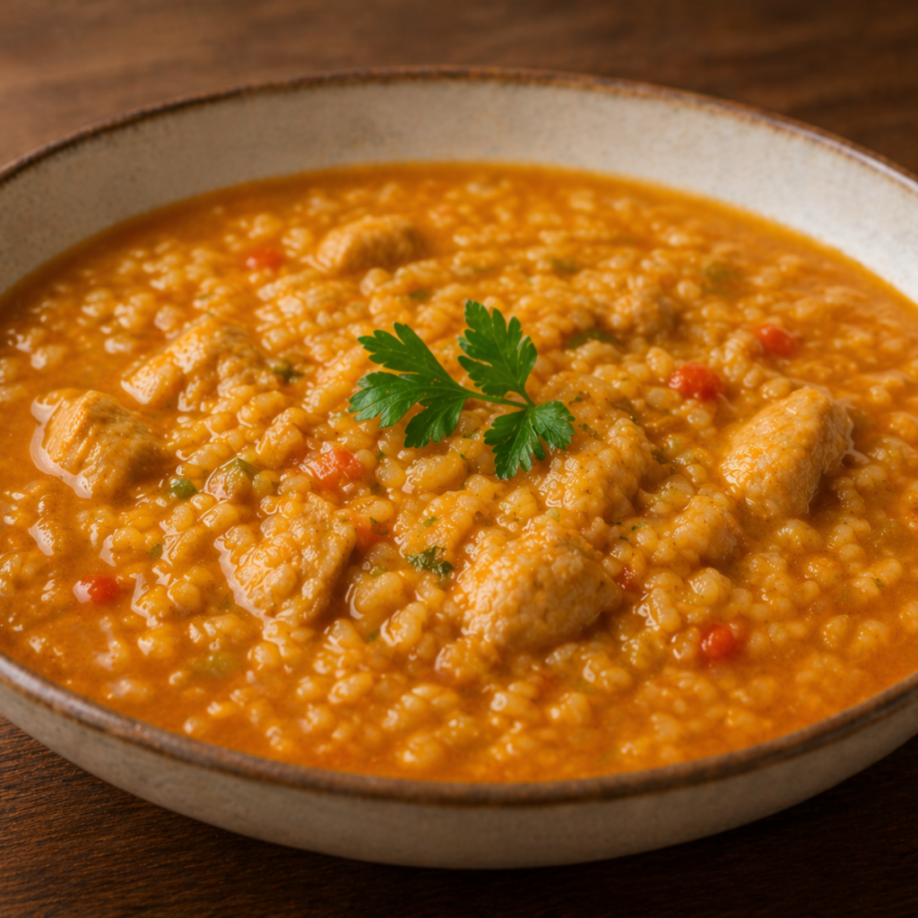 plato de arroz caldoso en thermomix decorado con perejil