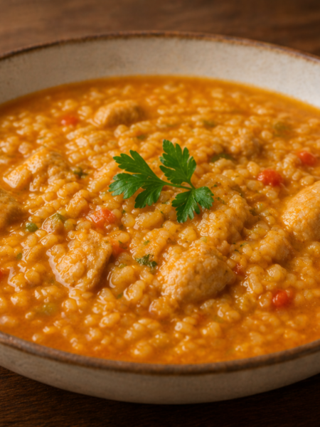 plato de arroz caldoso en thermomix decorado con perejil