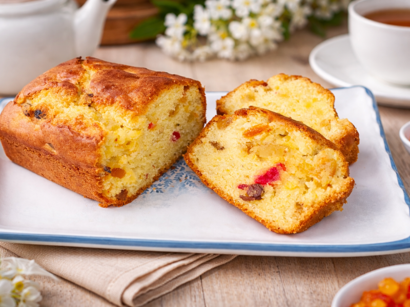 plum cake en mantel beige